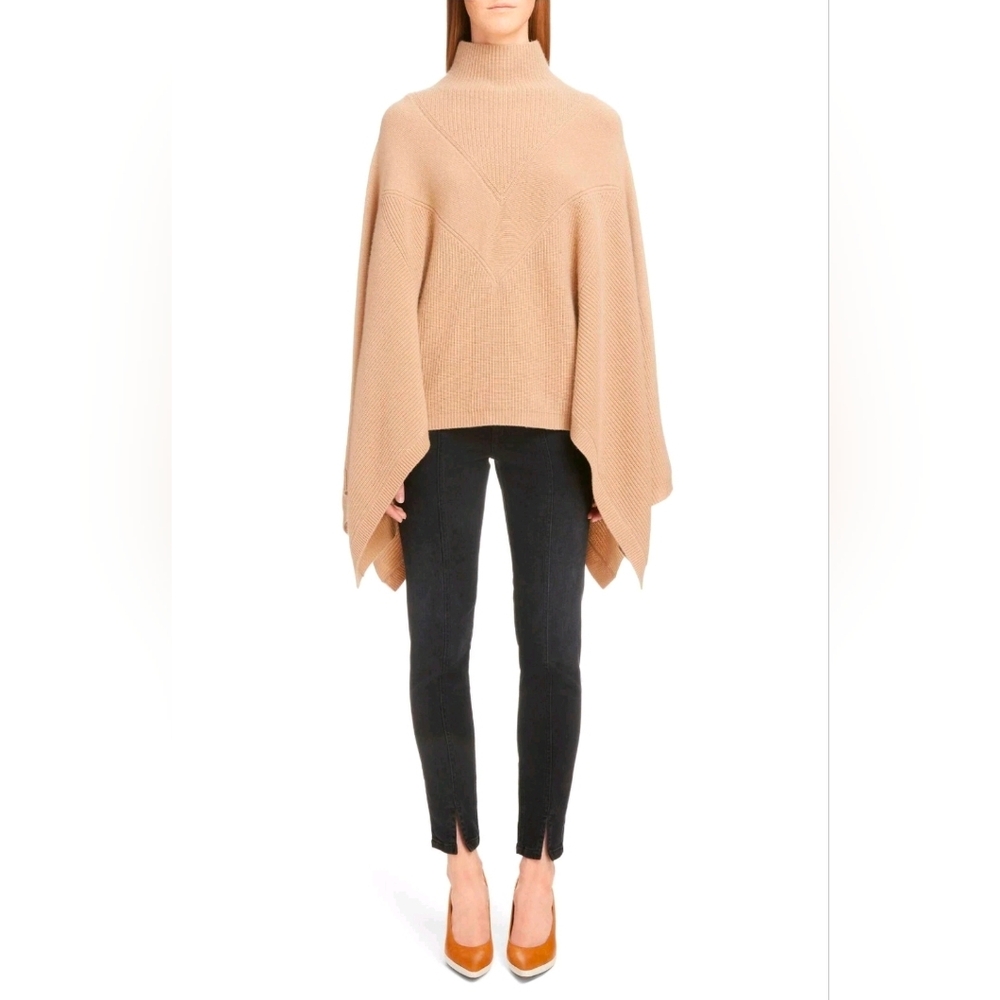 GIVENCHY Camel Beige Cashmere Funnel-Neck Cape Poncho, Sz S, Retail $1950